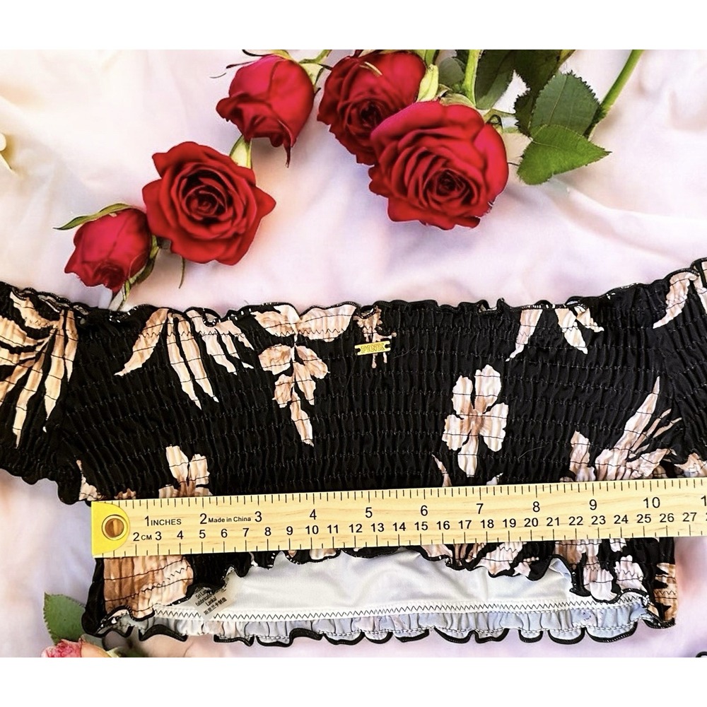 Victorias Secret Pink Womens Blk/Pink Floral Off The Shoulder Bikini Top Size S - Picture 6 of 6